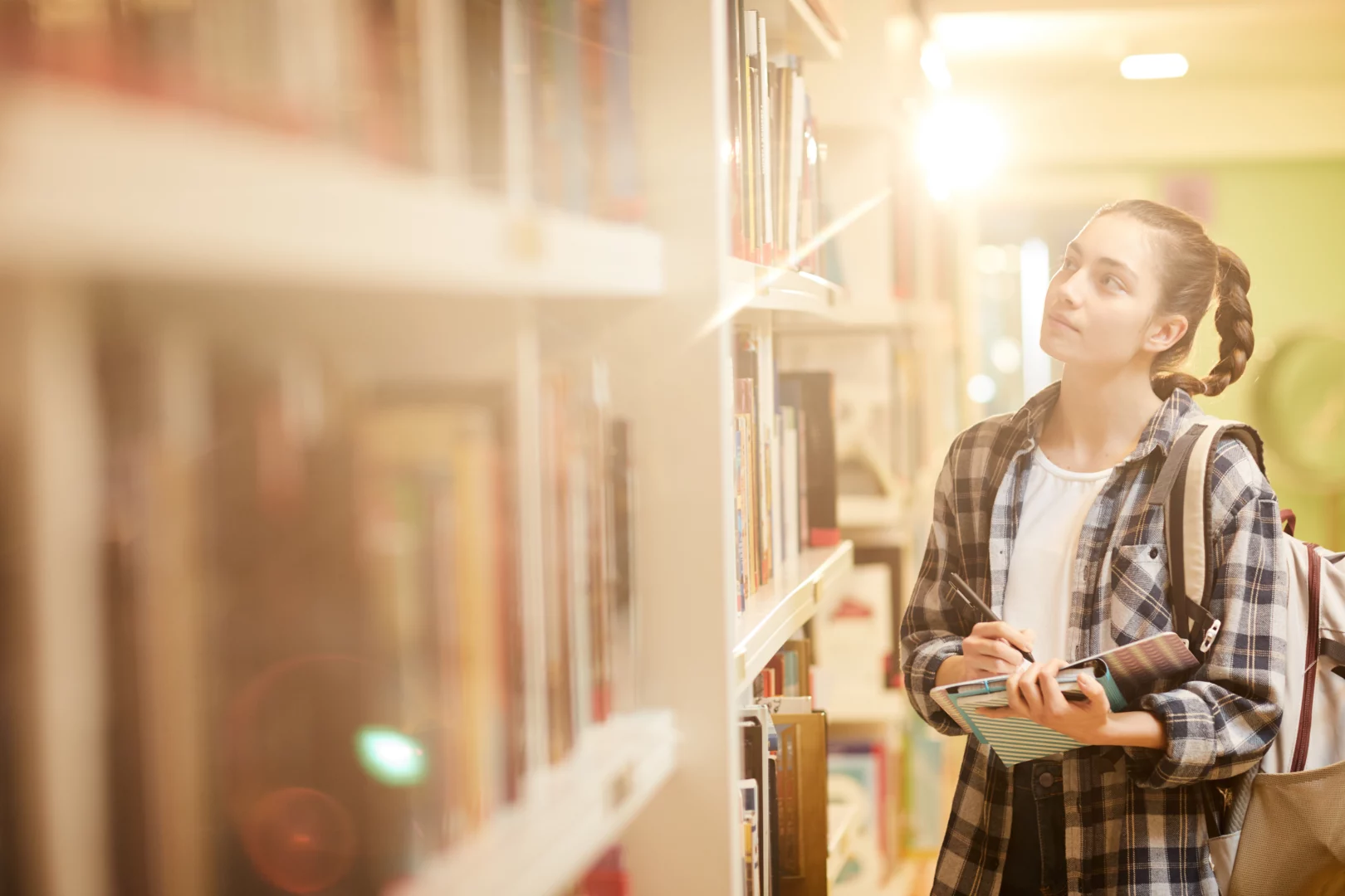 University student working in the library